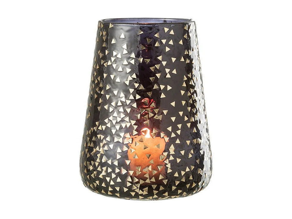 Photophore en Verre "Triangle" 23cm Noir & Or