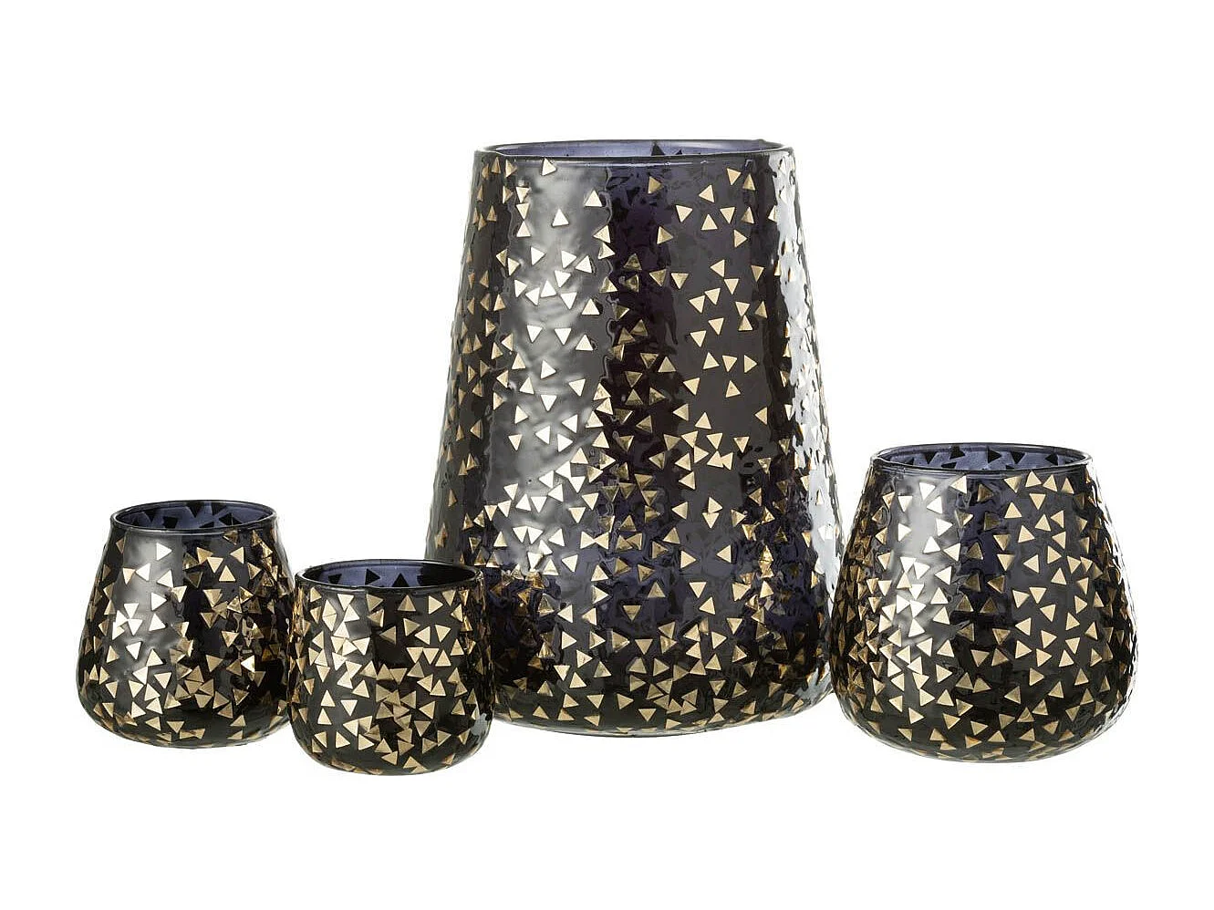 Photophore en Verre "Triangle" 23cm Noir & Or