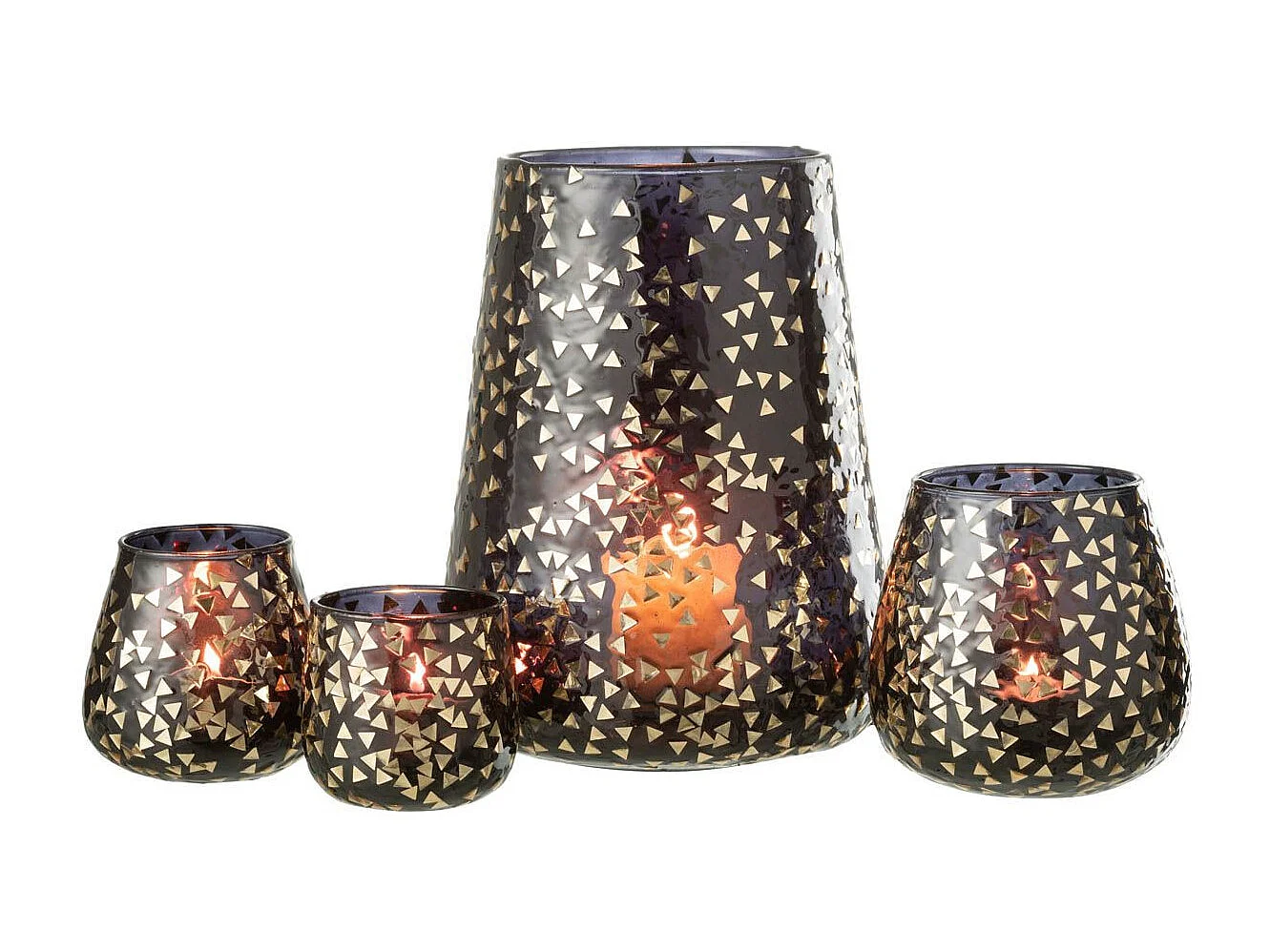 Photophore en Verre "Triangle" 23cm Noir & Or