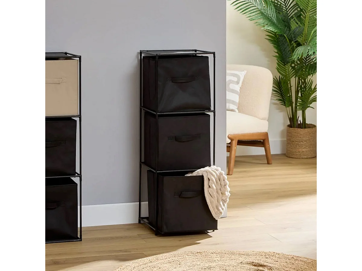 Étagère 3 Cases & 3 Boîtes "Mix n'Modul" 99cm Noir