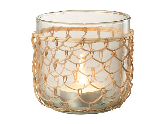 Photophore Design "Tricot" 13cm Transparent & Naturel