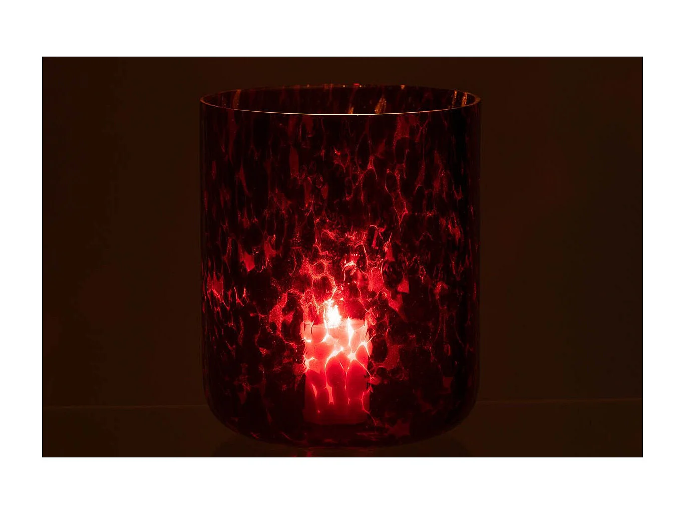 Photophore en Verre Tacheté "Preston" 25cm Rouge