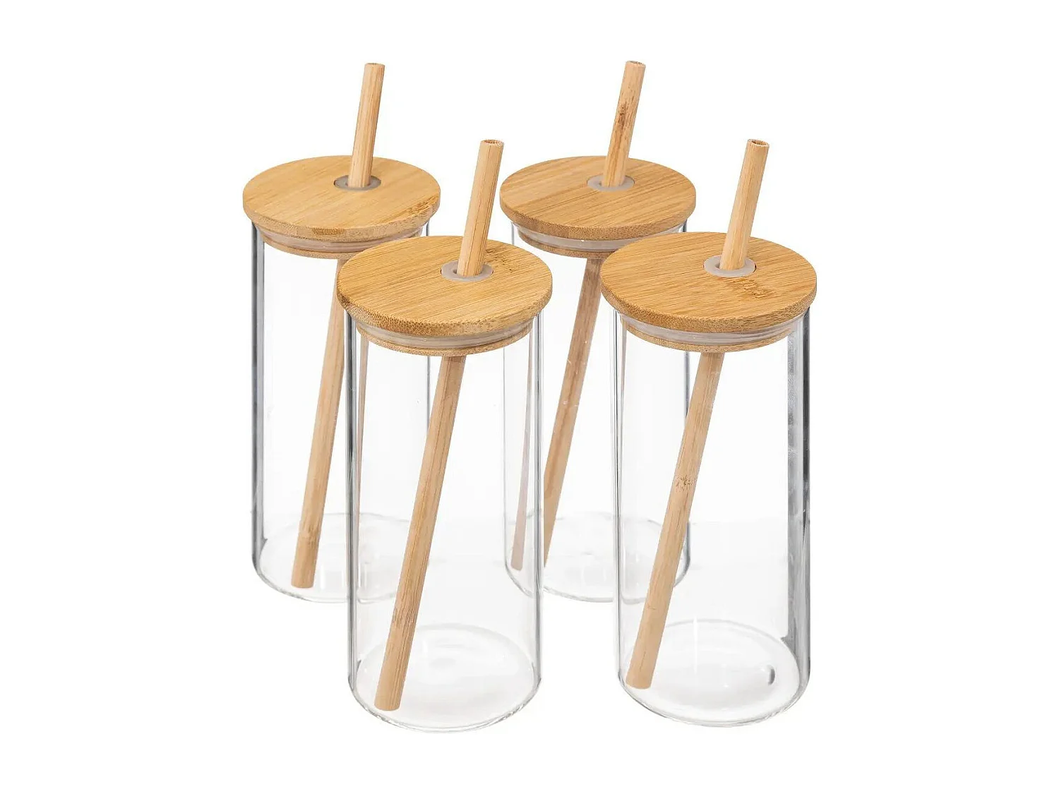 Coffret Carafe, 4 Verres & Pailles "Bambou" 28cm Transparent