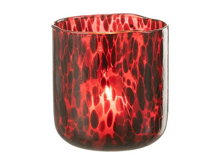 Photophore en Verre Tacheté "Preston" 15cm Rouge