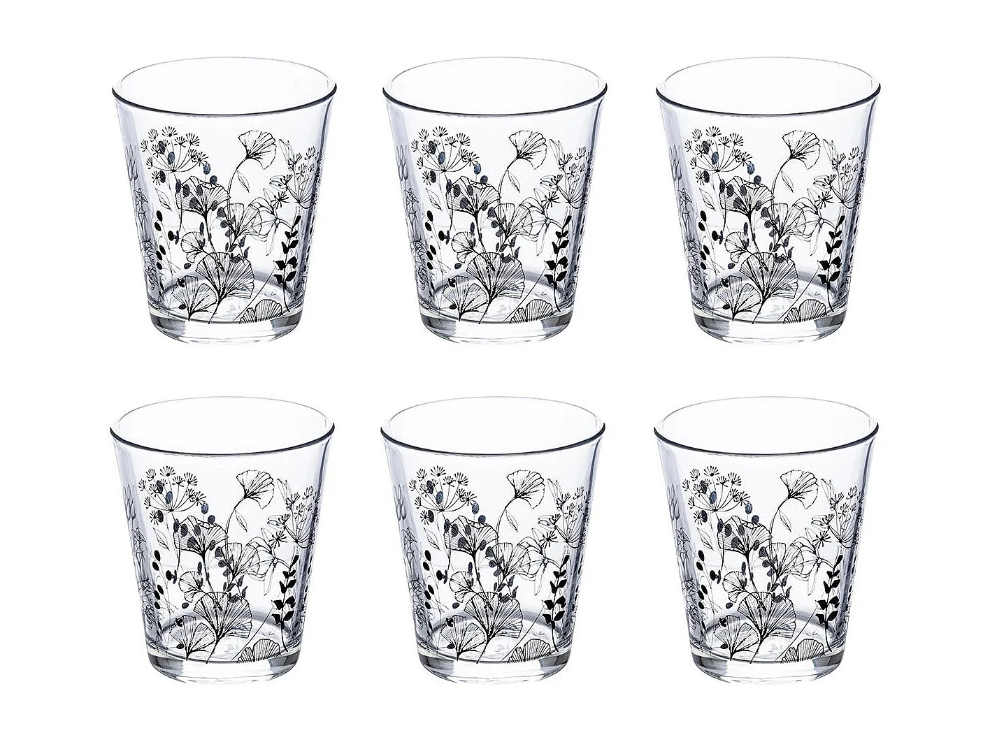 Lot de 6 Gobelets en Verre "White Floral" 33cl Transparent