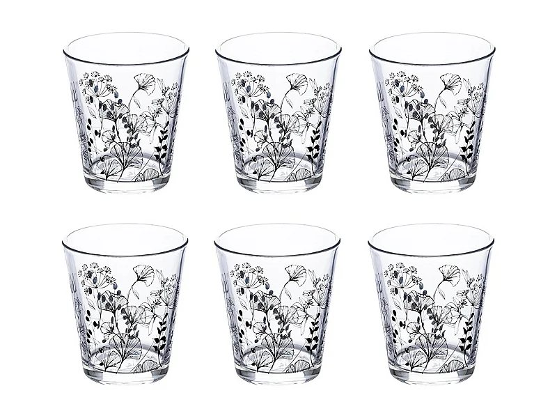 Lot de 6 Gobelets en Verre "White Floral" 33cl Transparent