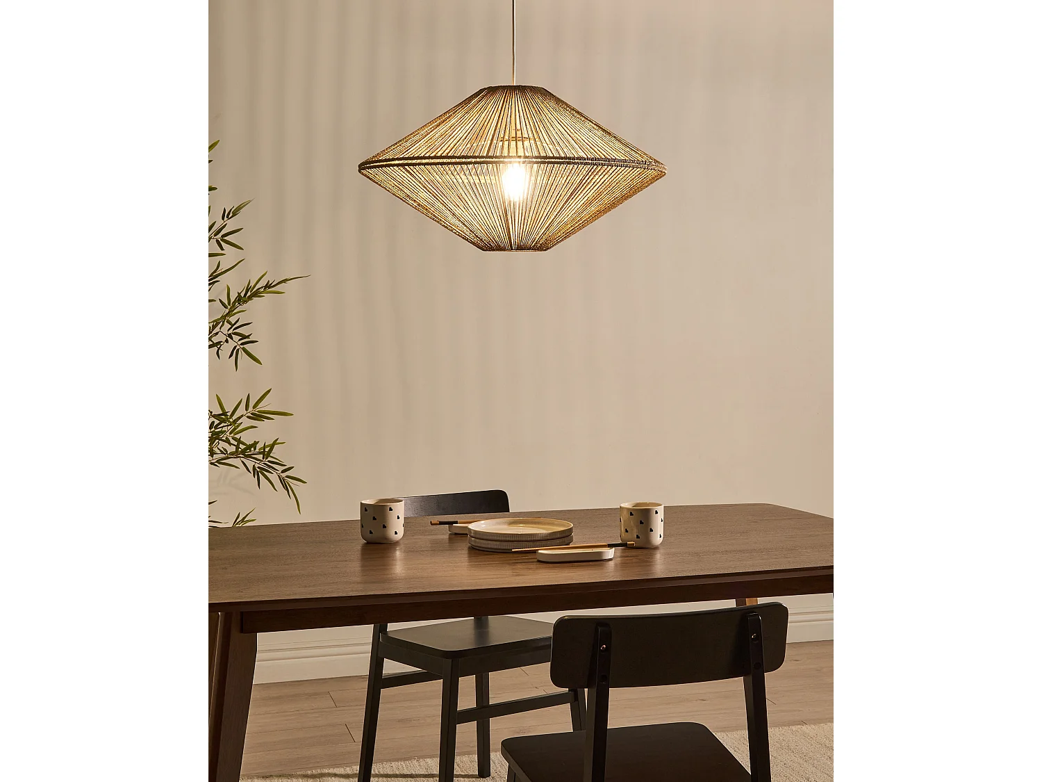 Lampe suspension CAVES Corde en papier Naturel