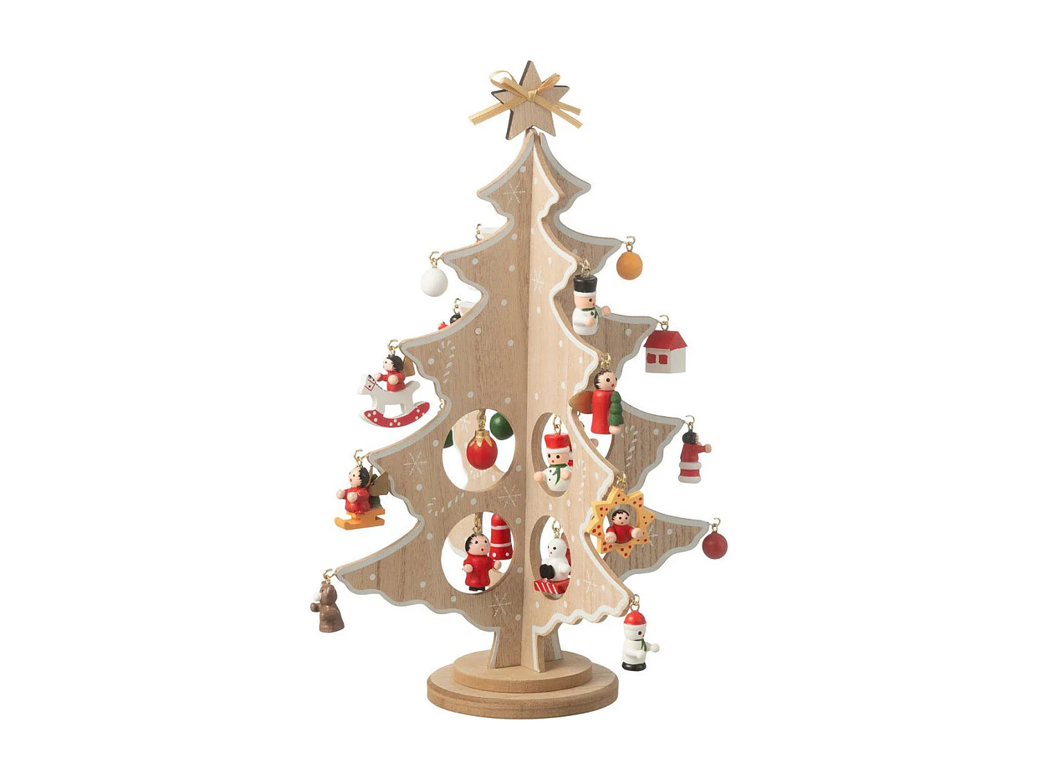 Sapin de Noël Déco en Bois & Figurines "Pliable" 29cm Naturel