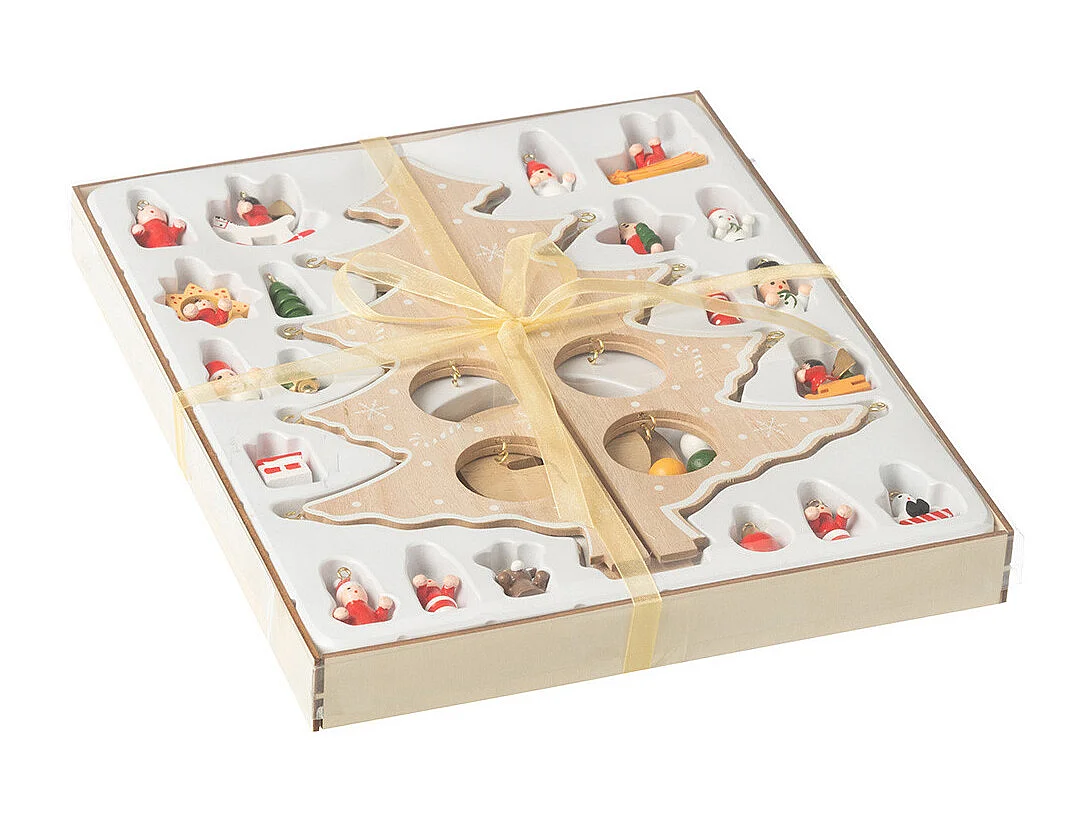 Sapin de Noël Déco en Bois & Figurines "Pliable" 29cm Naturel