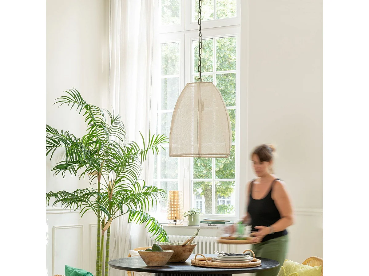 Lampe Suspension en Lin "Poire" 161cm Blanc