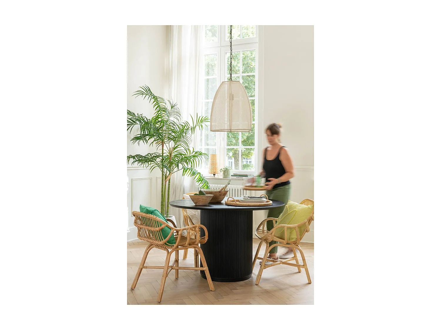 Lampe Suspension en Lin "Poire" 161cm Blanc