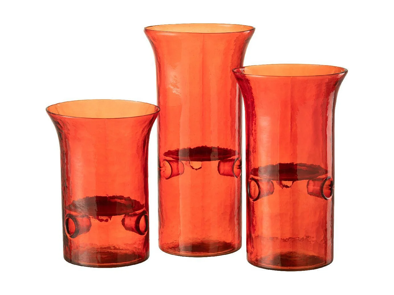 Lot de 3 Photophores en Verre "Mexican" 30cm Rouge