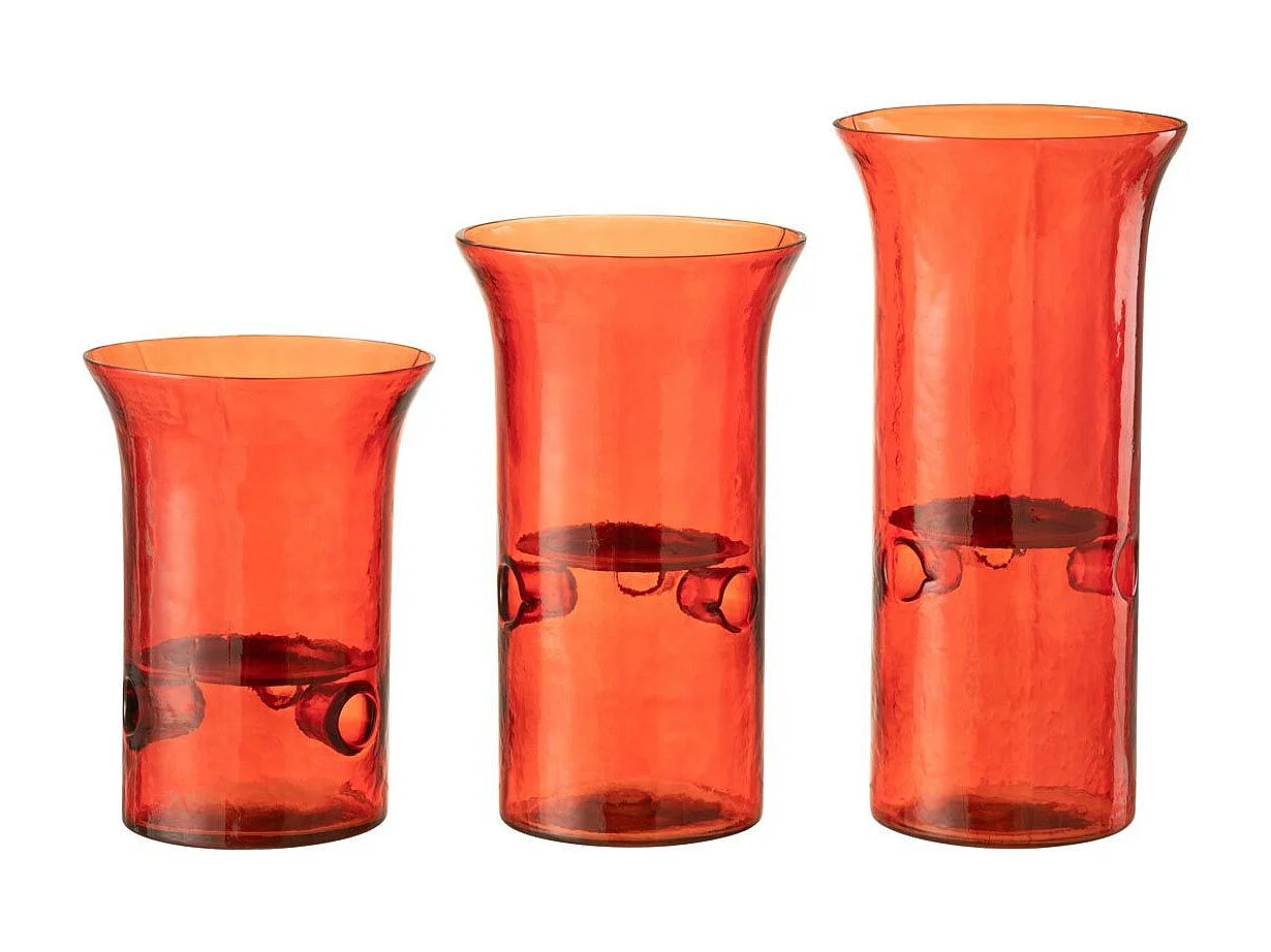 Lot de 3 Photophores en Verre "Mexican" 30cm Rouge