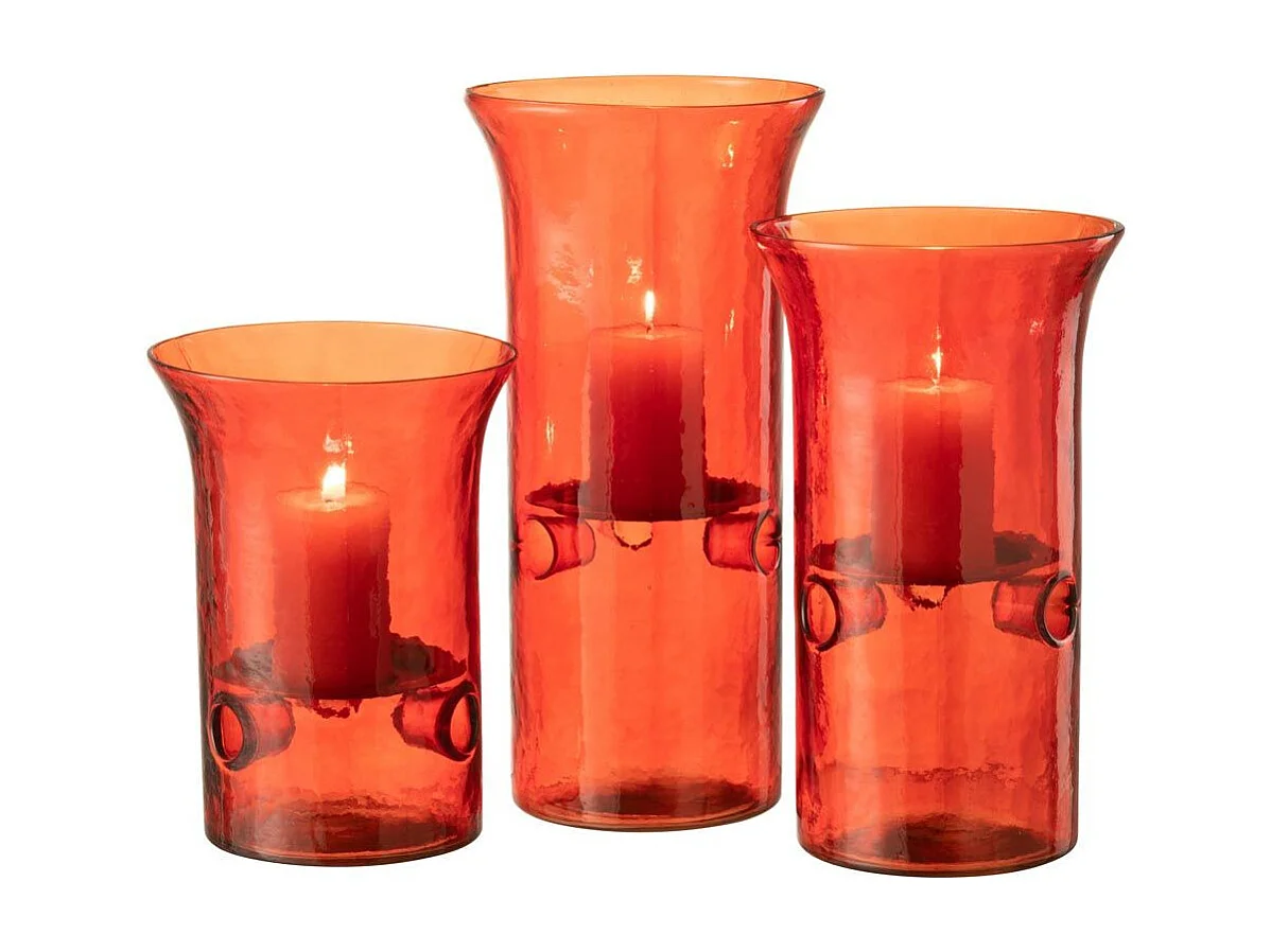 Lot de 3 Photophores en Verre "Mexican" 30cm Rouge