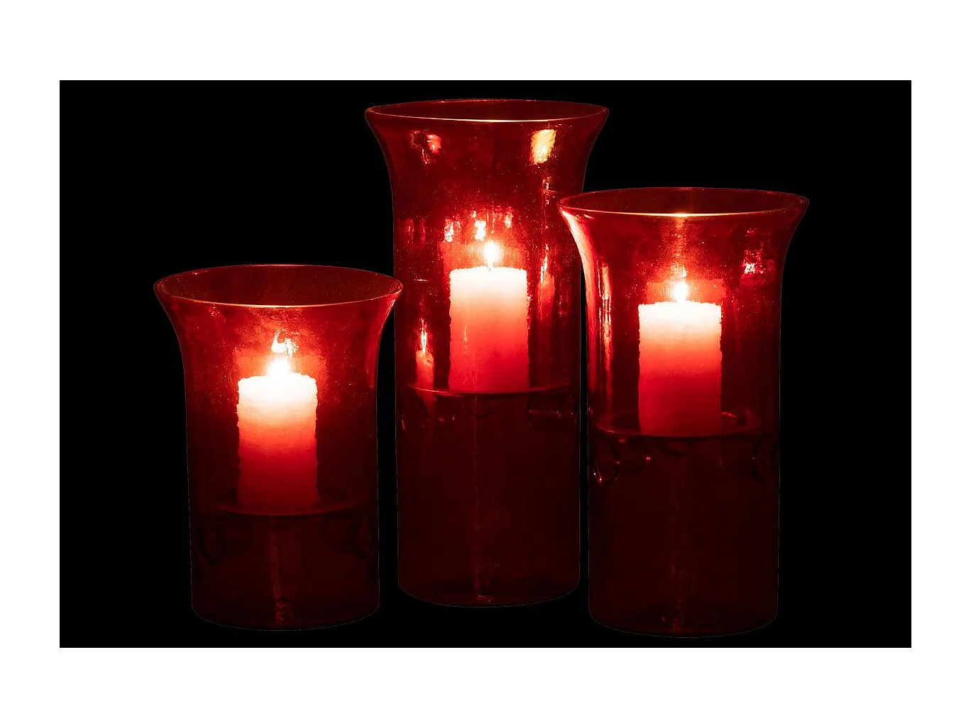 Lot de 3 Photophores en Verre "Mexican" 30cm Rouge