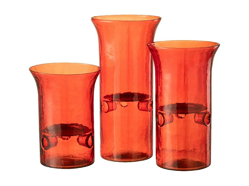 Lot de 3 Photophores en Verre "Mexican" 30cm Rouge