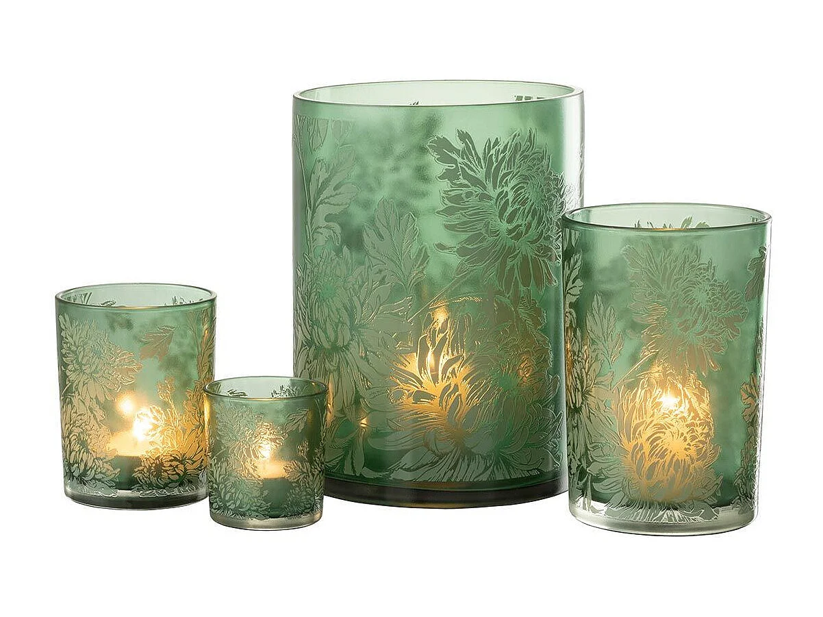 Photophore Design en Verre "Flora" 18cm Vert