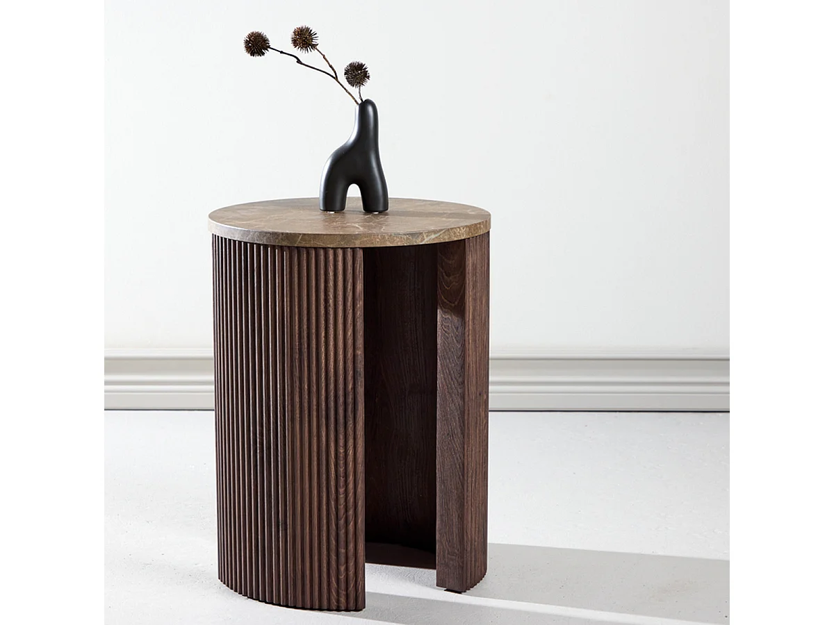 Table d'Appoint Effet Marbre "Bristol" 52cm Marron