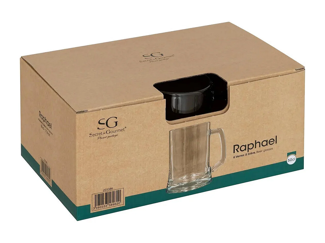Lot de 6 Verres à Bière "Raphaël" 50cl Transparent