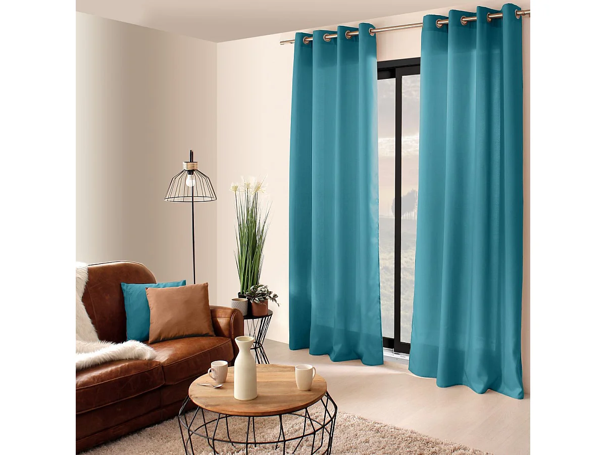 Rideau à Œillets Uni "Basic" 140x240cm Bleu Canard