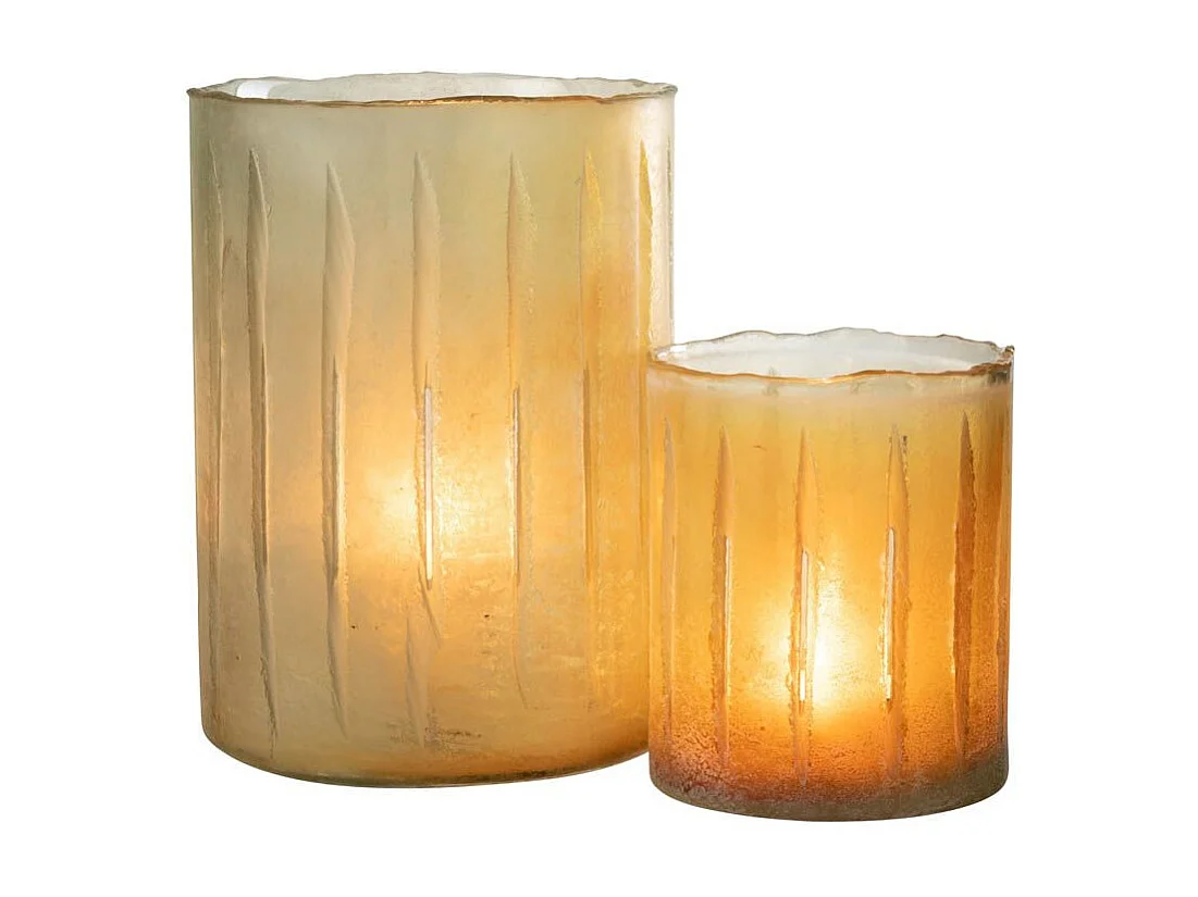 Photophore Déco en Verre "Sucre" 26cm Jaune