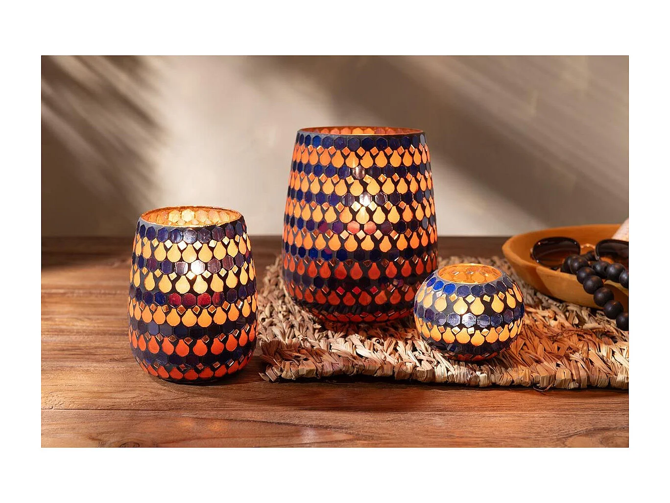 Photophore Design Goutte "African Desire" 21cm Orange & Bleu