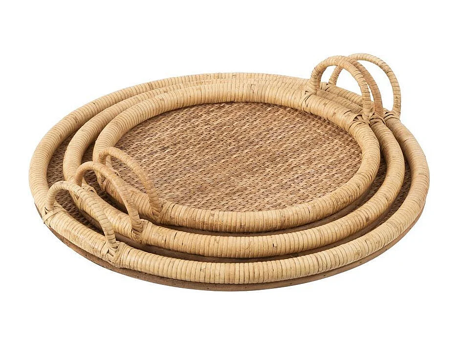 Lot de 3 Plateaux de Service "Rotin" 48cm Naturel
