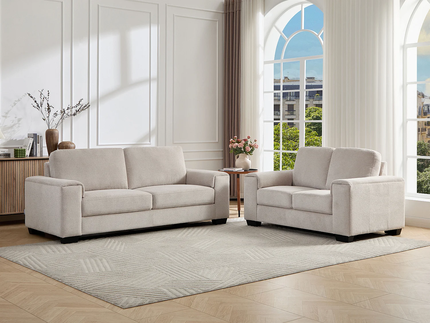 Canapés 3 places et 2 places en tissu texturé beige EMBAPO