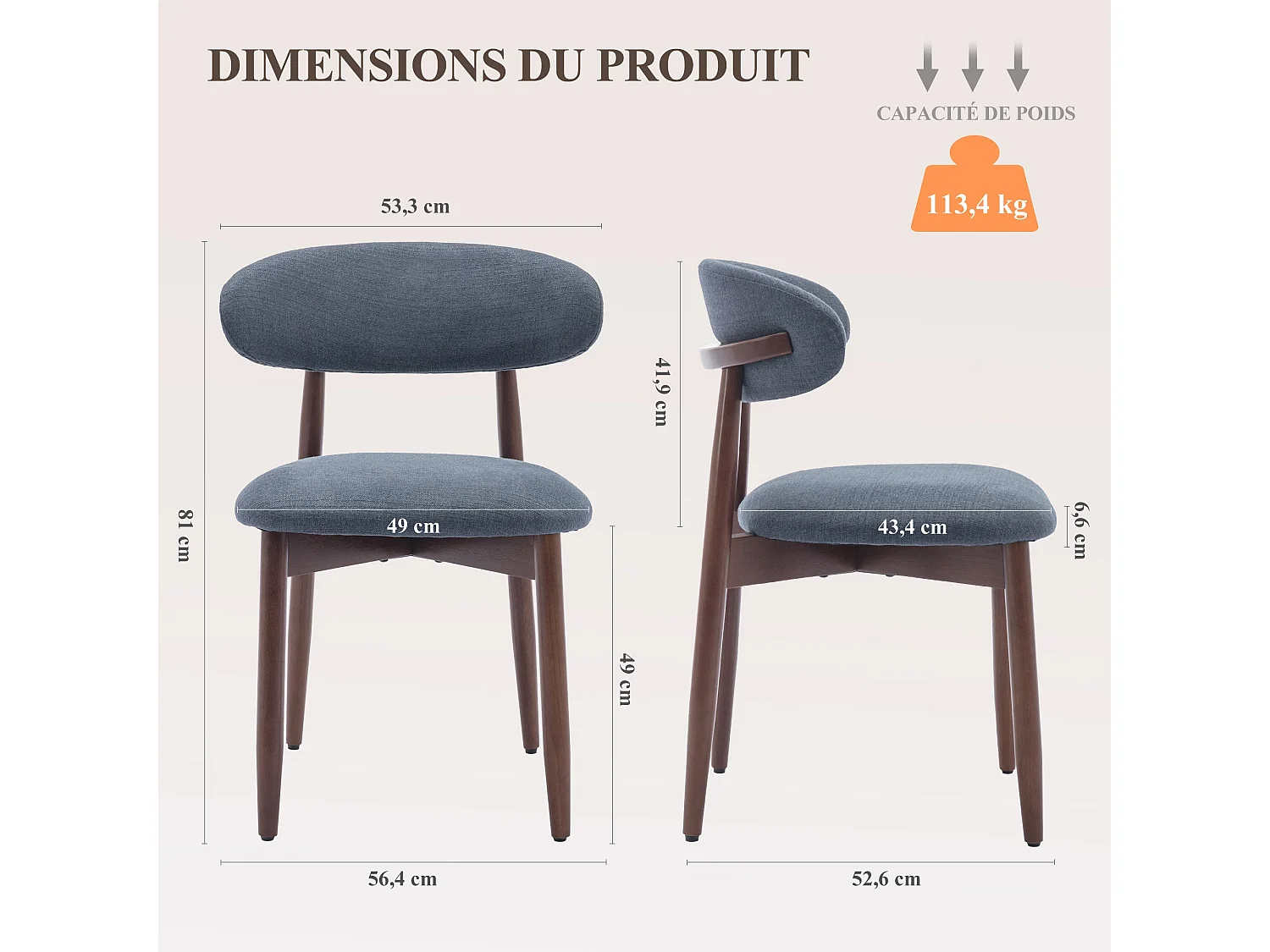 Lot de 2 Chaises, robustes et élégantes, style nordique minimaliste, idéales pour salle à manger et cuisine - Bleu