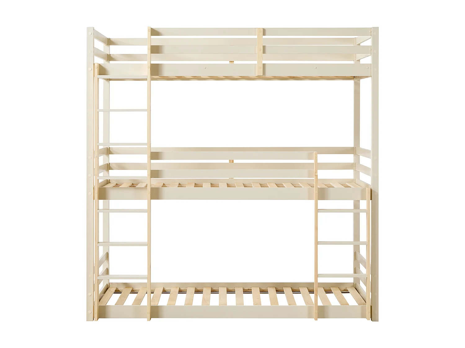 Lits superposés triple - 3 x 90 x 200 cm - Pin – Beige et naturel + matelas - VAGAR