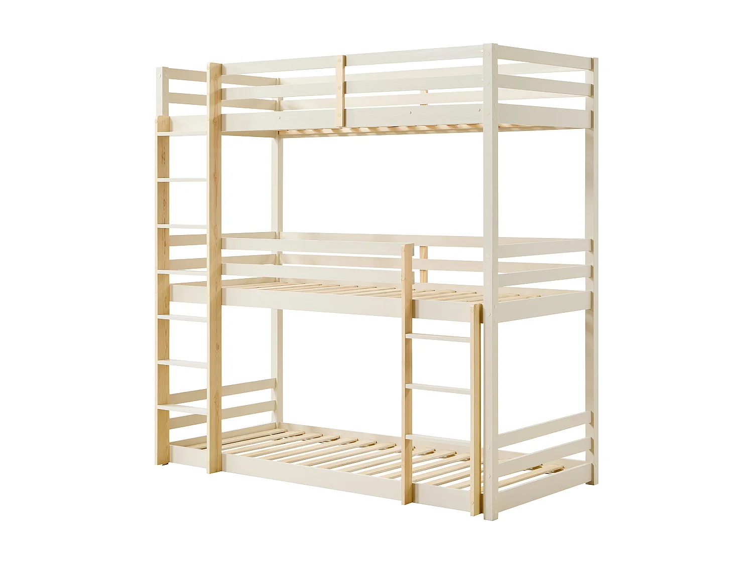 Lits superposés triple - 3 x 90 x 200 cm - Pin – Beige et naturel + matelas - VAGAR
