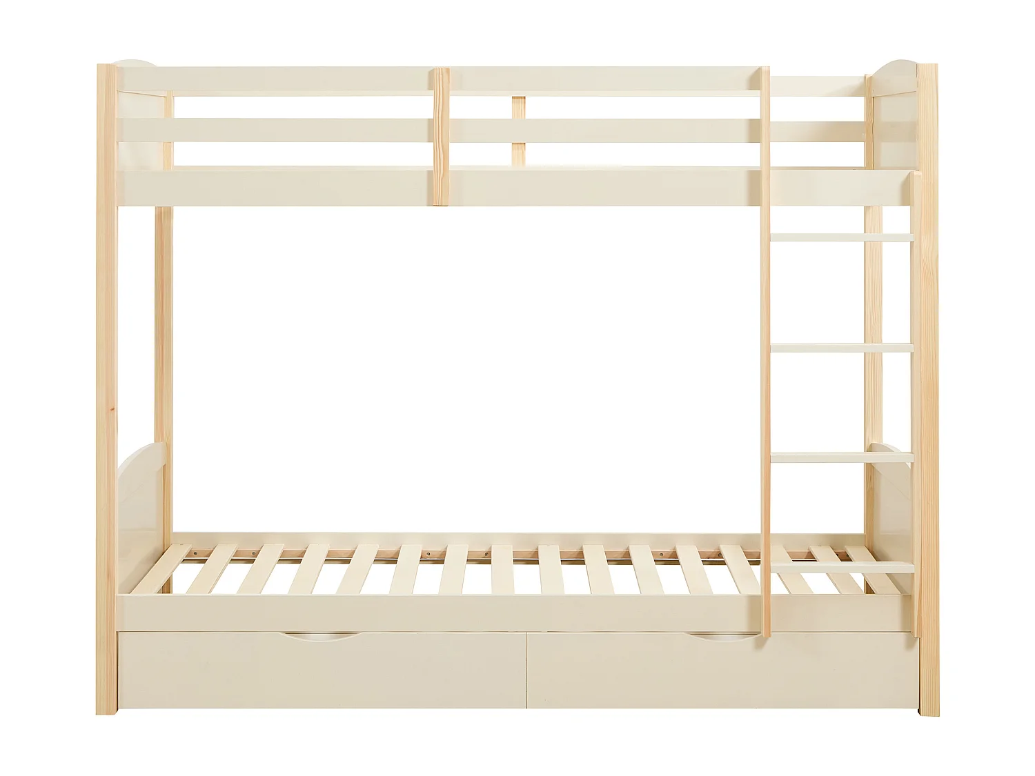 Lits superposés 2 x 90 x 200 cm - 2 tiroirs - Pin et MDF – Beige et naturel + Matelas - LIMODARA