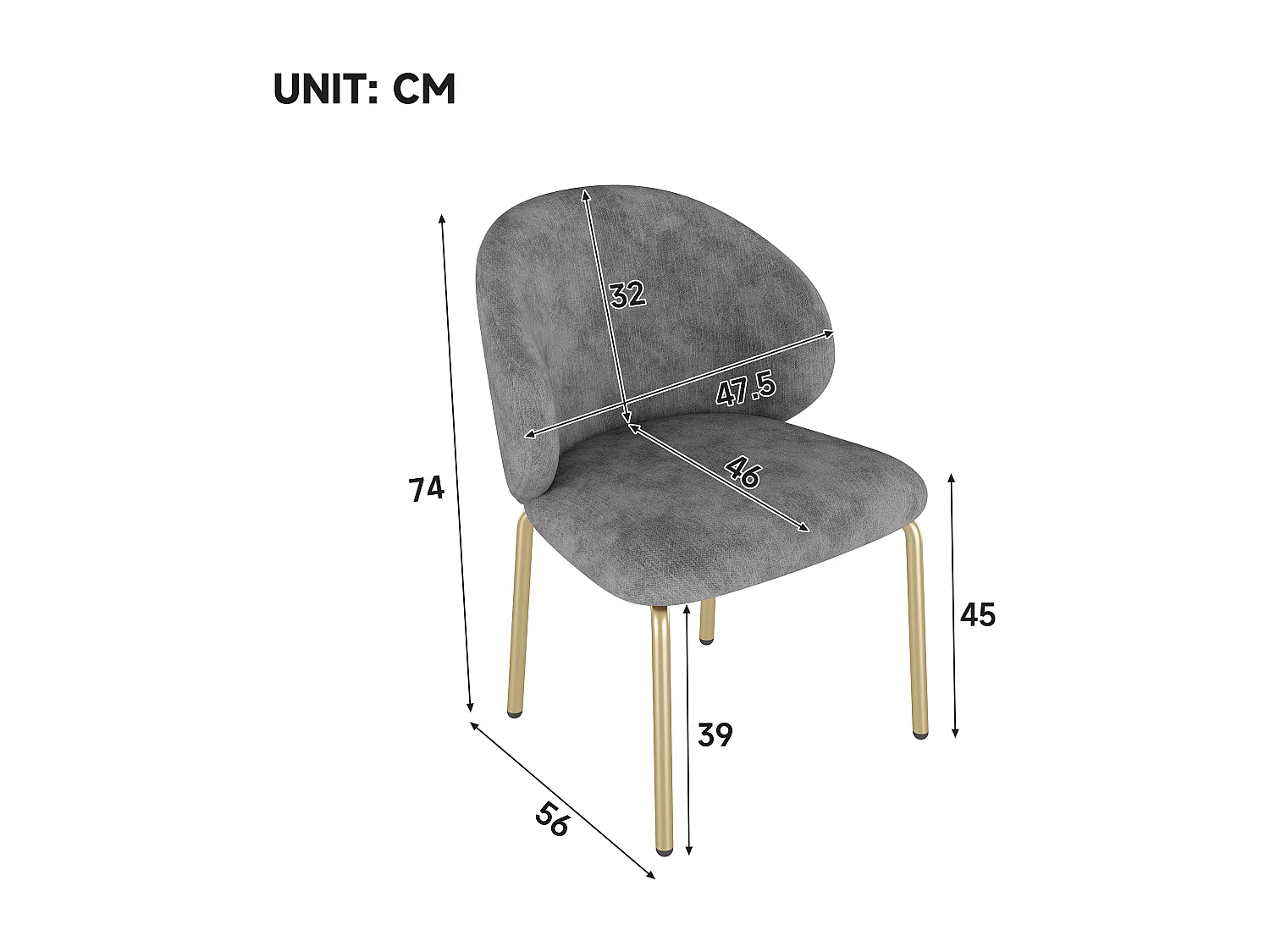 Juego de 2 sillas de comedor de chenilla gris - Patas de metal dorado
