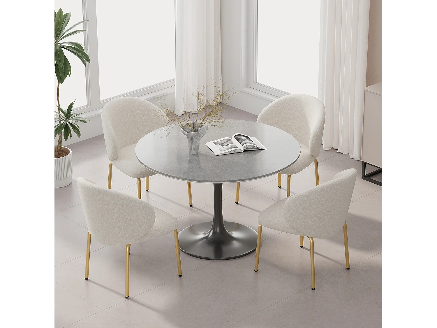 Juego de 4 sillas de comedor de chenilla beige - Patas de metal dorado