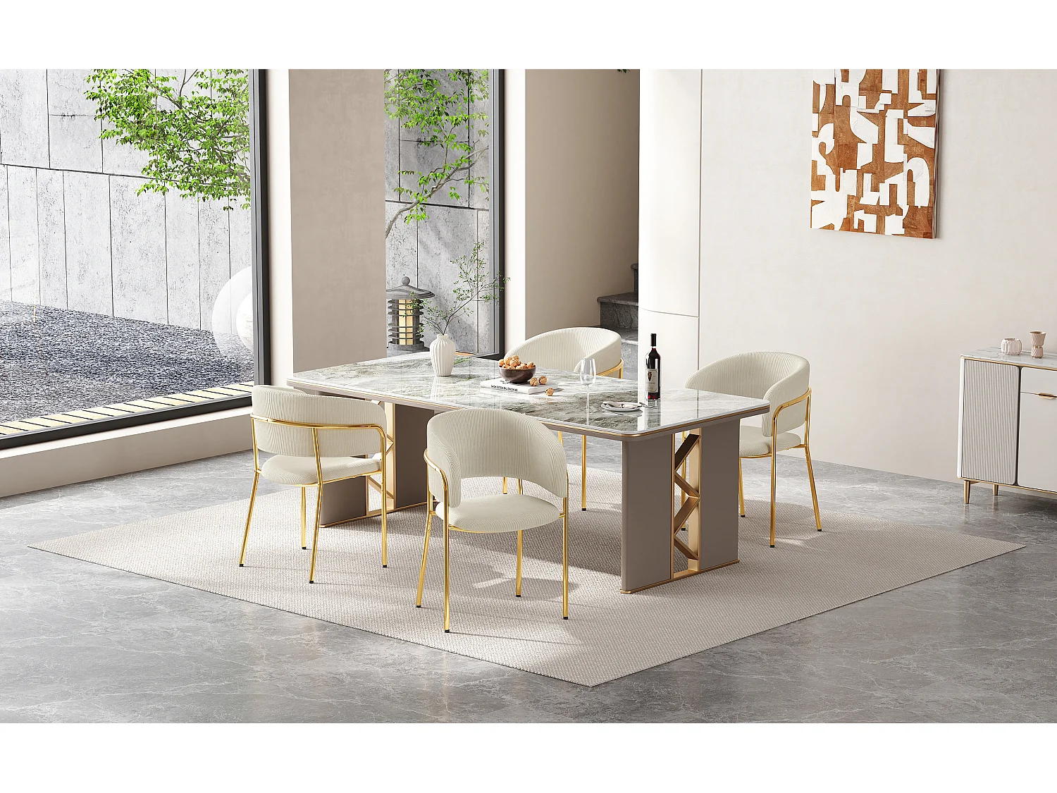 Conjunto de 4 sillas en tejido de pana beige - Patas metálicas regulables