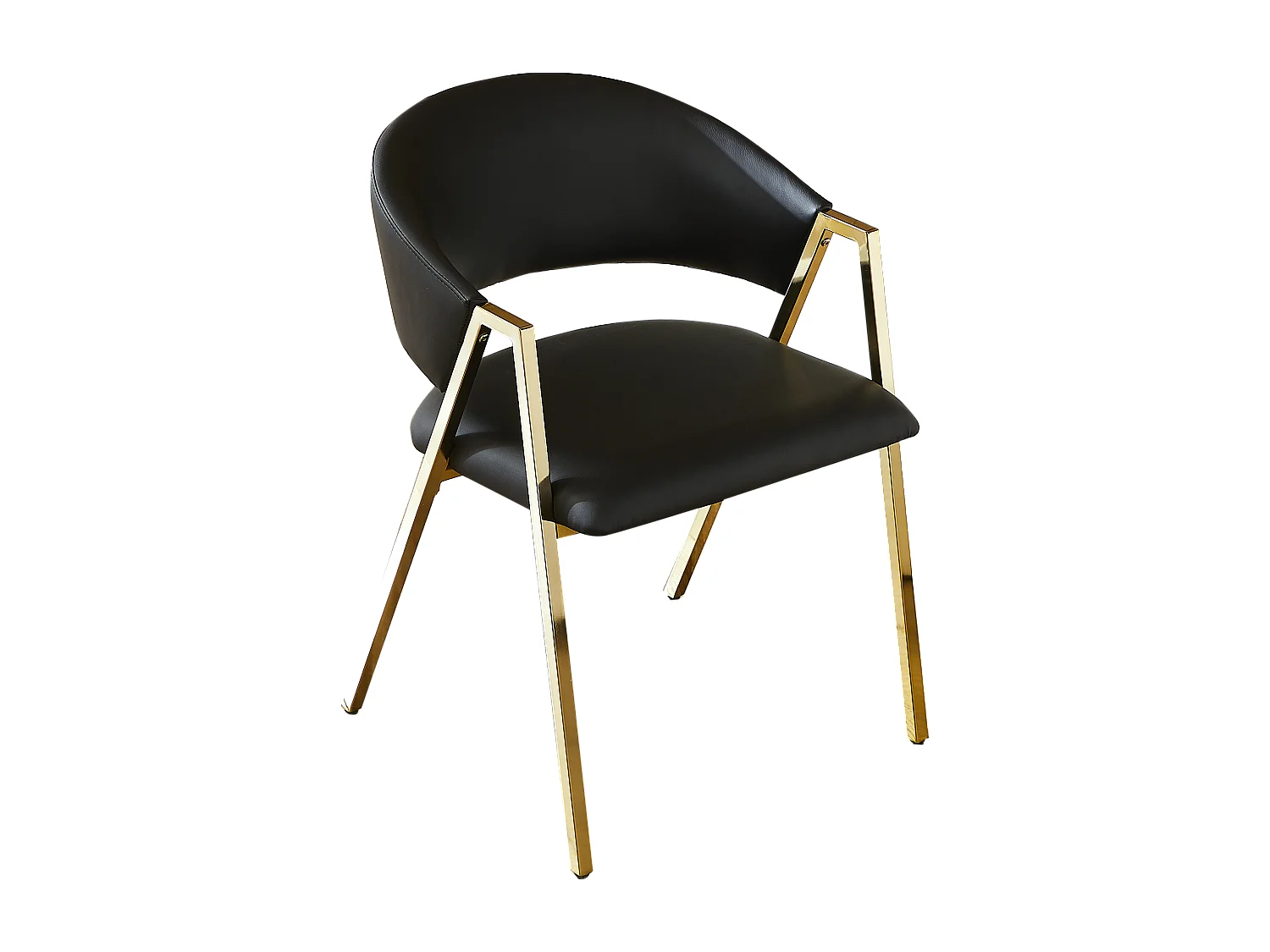 Set van 2 zwarte PU-eetkamerstoelen met goudkleurig metalen frame