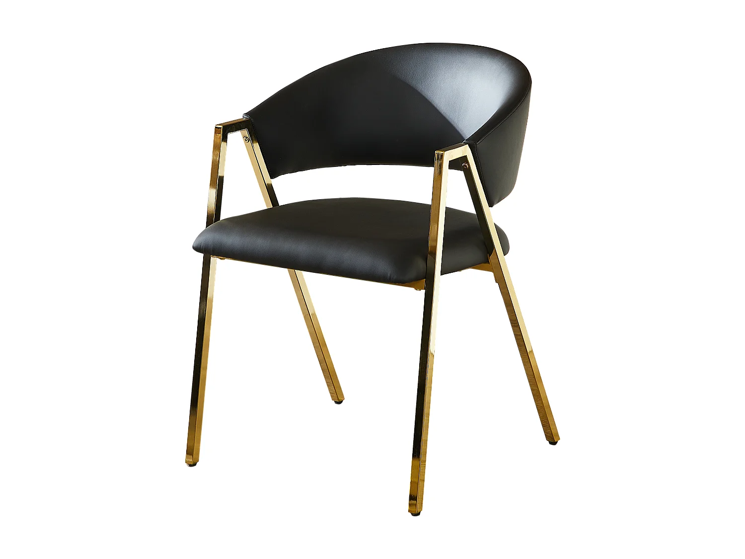 Set van 2 zwarte PU-eetkamerstoelen met goudkleurig metalen frame