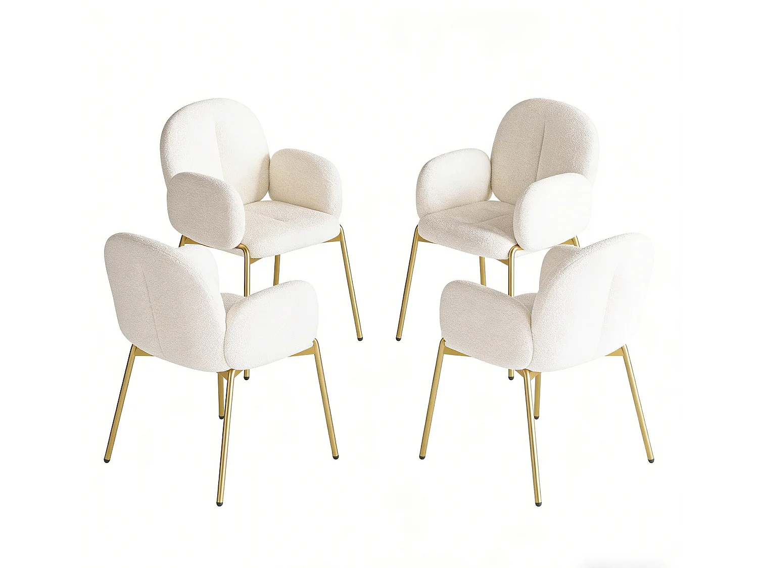 Conjunto de 4 sillas con patas de metal dorado - Tela Teddy Beige