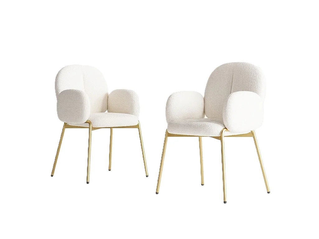Juego de 2 sillas con patas de metal dorado - Tela Teddy Beige