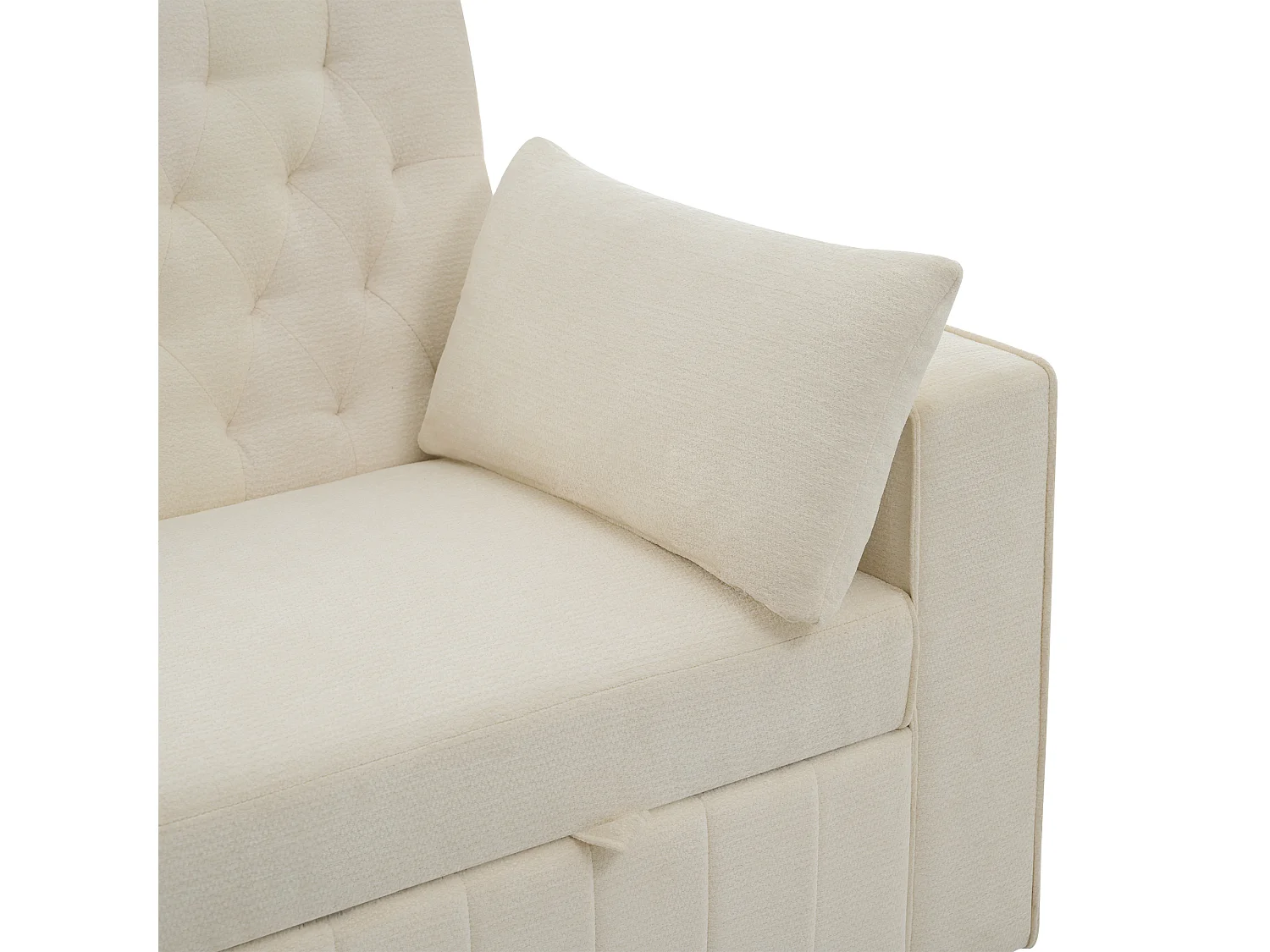 Canapé convertible 2 places avec ports USB, porte-gobelet et rangements - Chenille beige