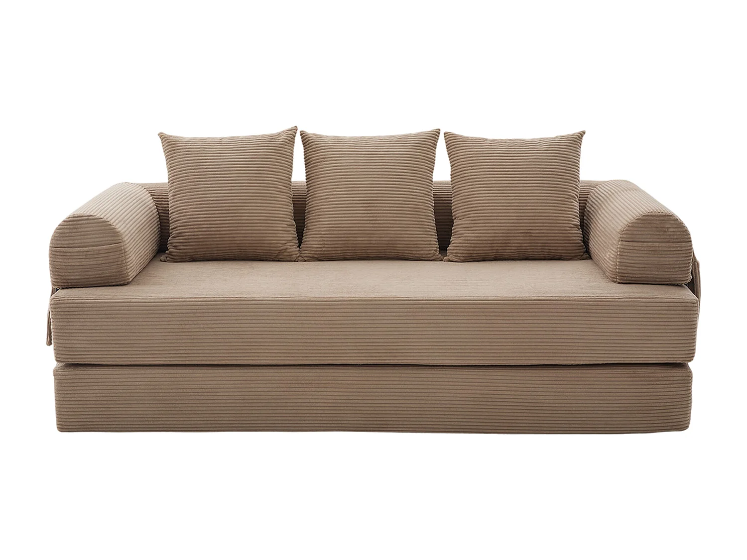 Canapé convertible 3 places modulable avec 3 coussins et poche latérale - Velours côtelé Kaki