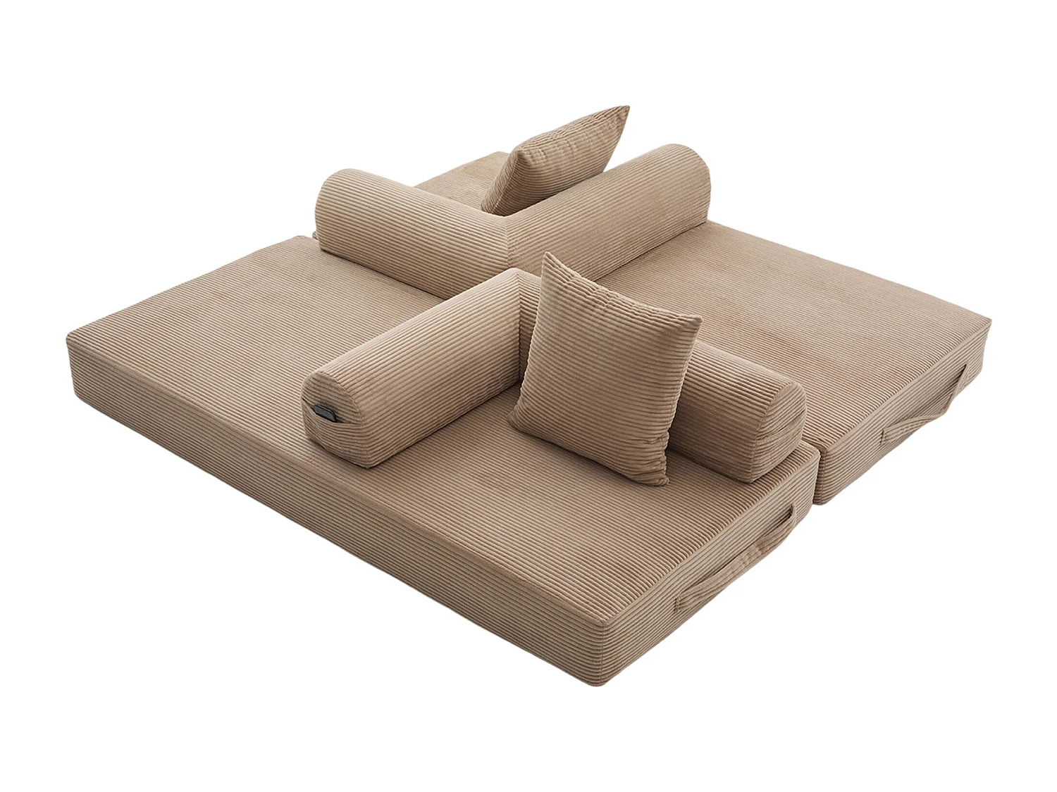 Canapé convertible 3 places modulable avec 3 coussins et poche latérale - Velours côtelé Kaki