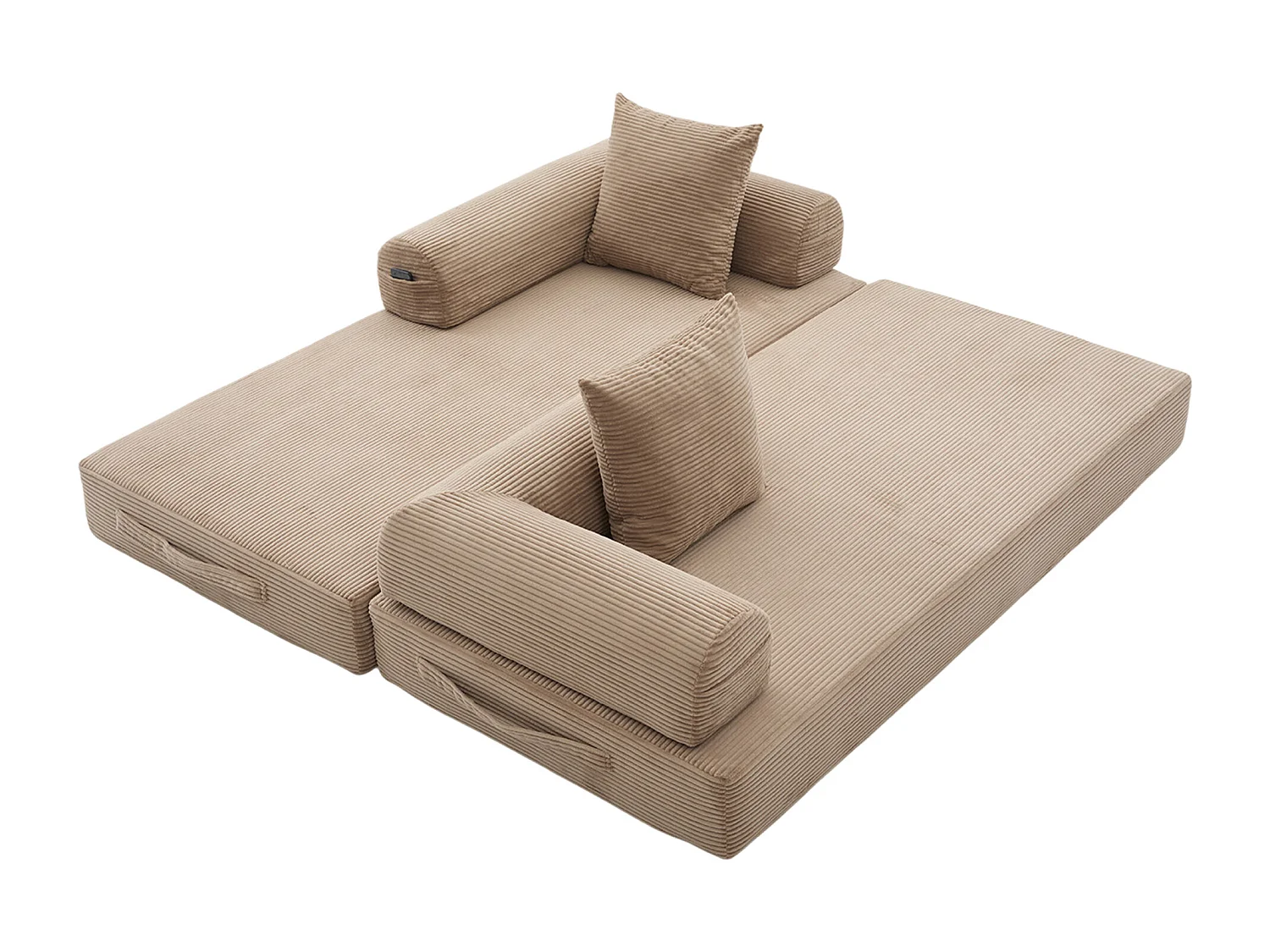 Canapé convertible 3 places modulable avec 3 coussins et poche latérale - Velours côtelé Kaki