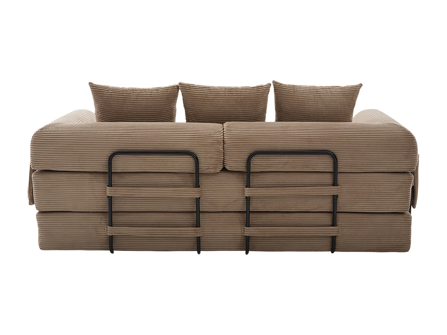 Canapé convertible 3 places modulable avec 3 coussins et poche latérale - Velours côtelé Kaki