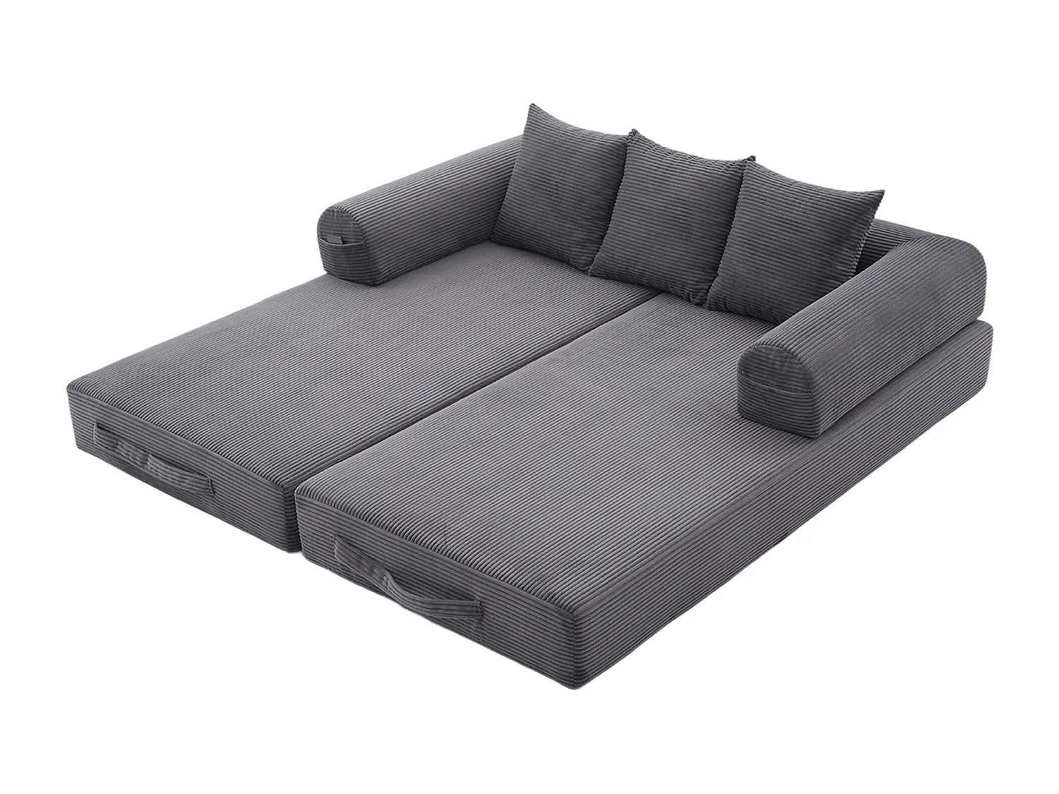 Modulaire 3-zits slaapbank met 3 kussens en zijvak - Donkergrijs corduroy