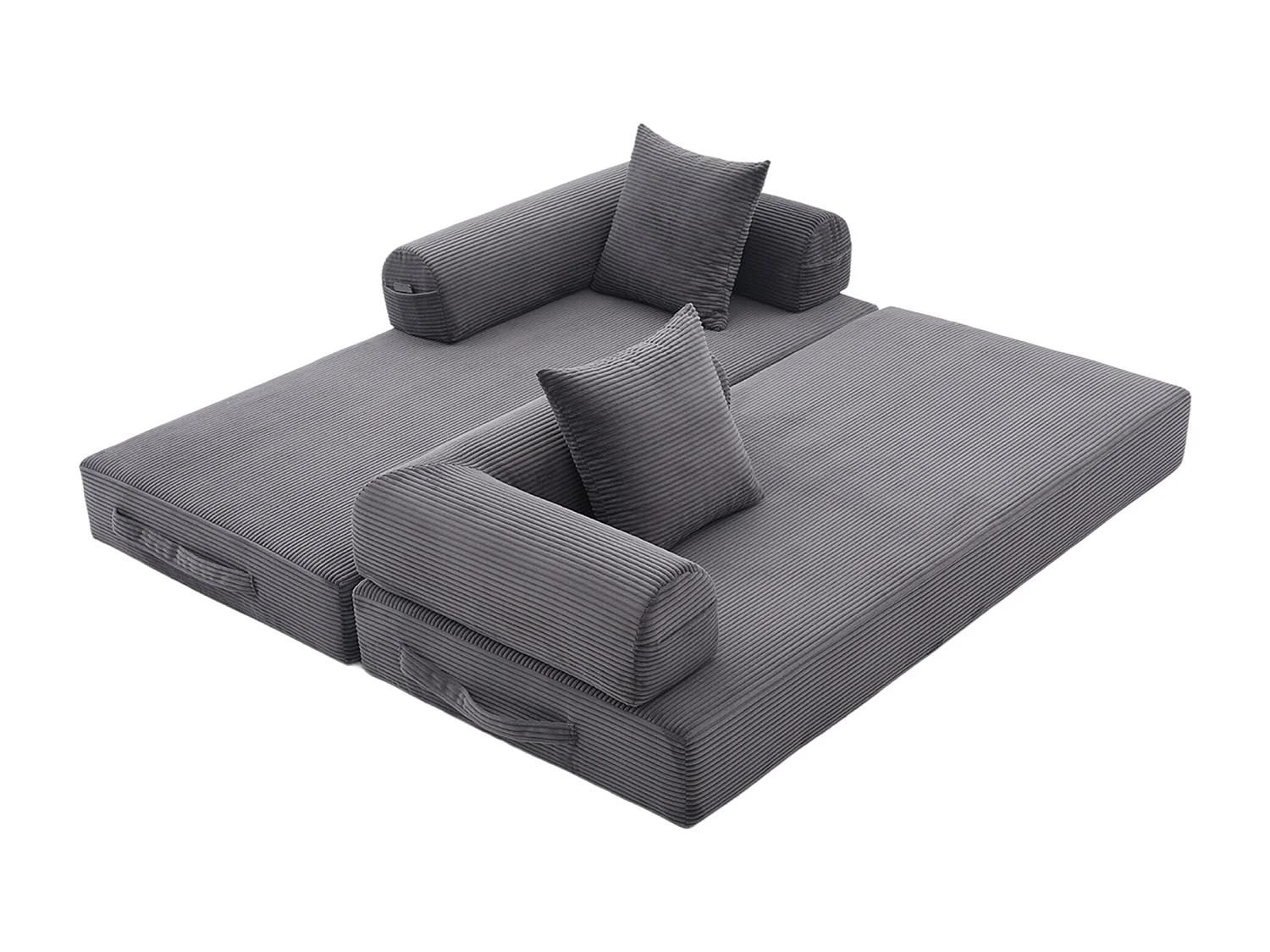 Modulaire 3-zits slaapbank met 3 kussens en zijvak - Donkergrijs corduroy