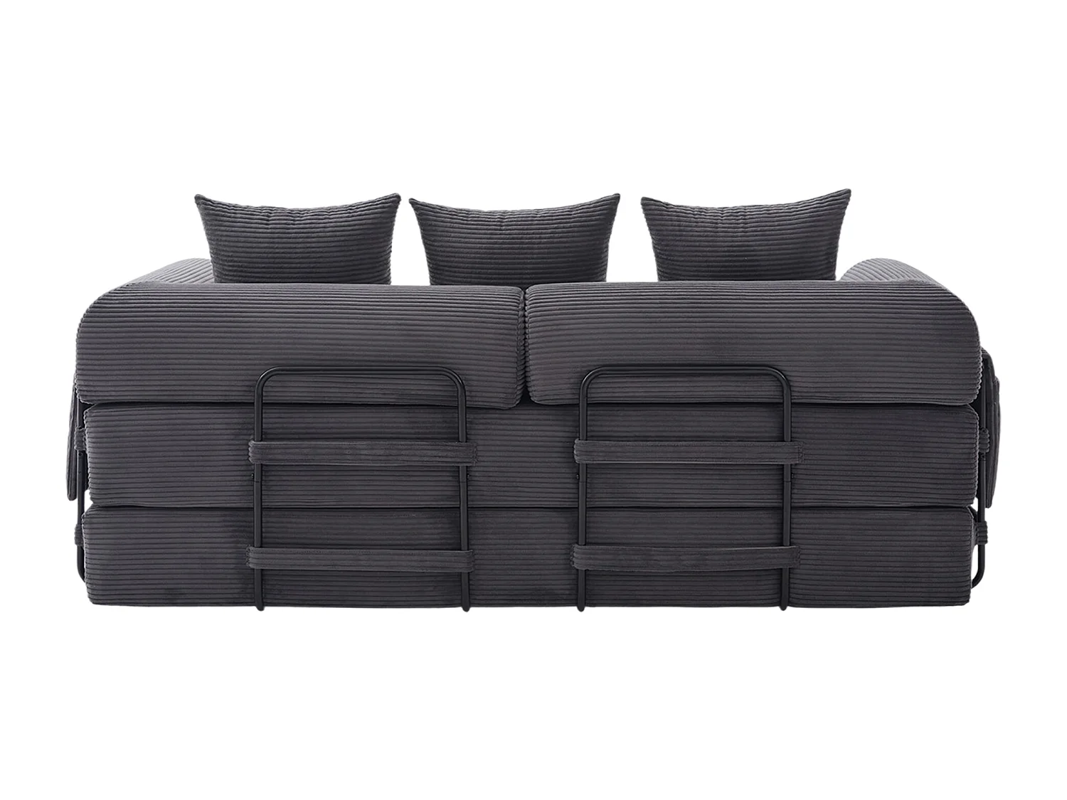 Modulaire 3-zits slaapbank met 3 kussens en zijvak - Donkergrijs corduroy