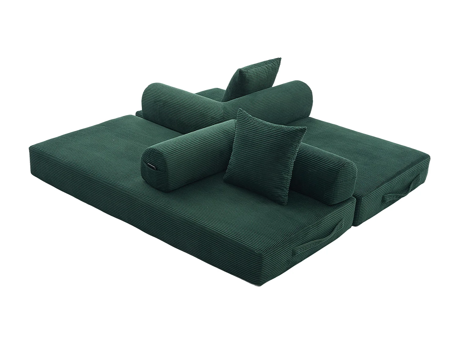 Canapé convertible 3 places modulable avec 3 coussins et poche latérale - Velours côtelé vert émeraude