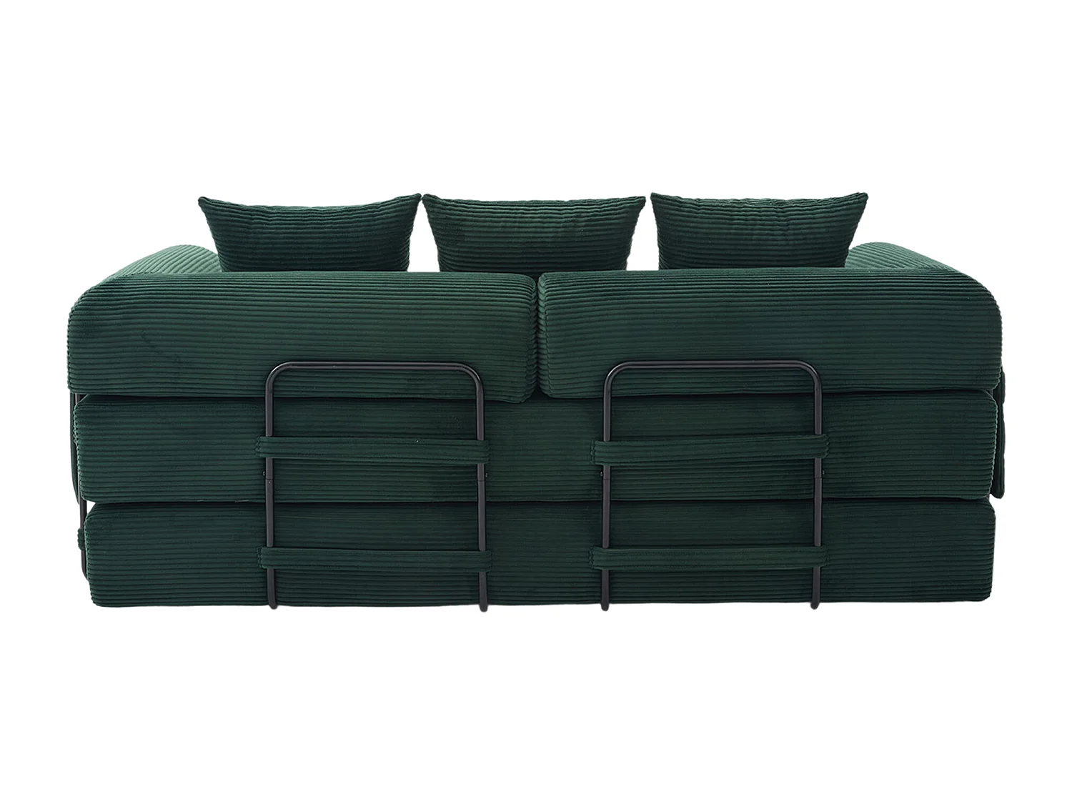 Canapé convertible 3 places modulable avec 3 coussins et poche latérale - Velours côtelé vert émeraude