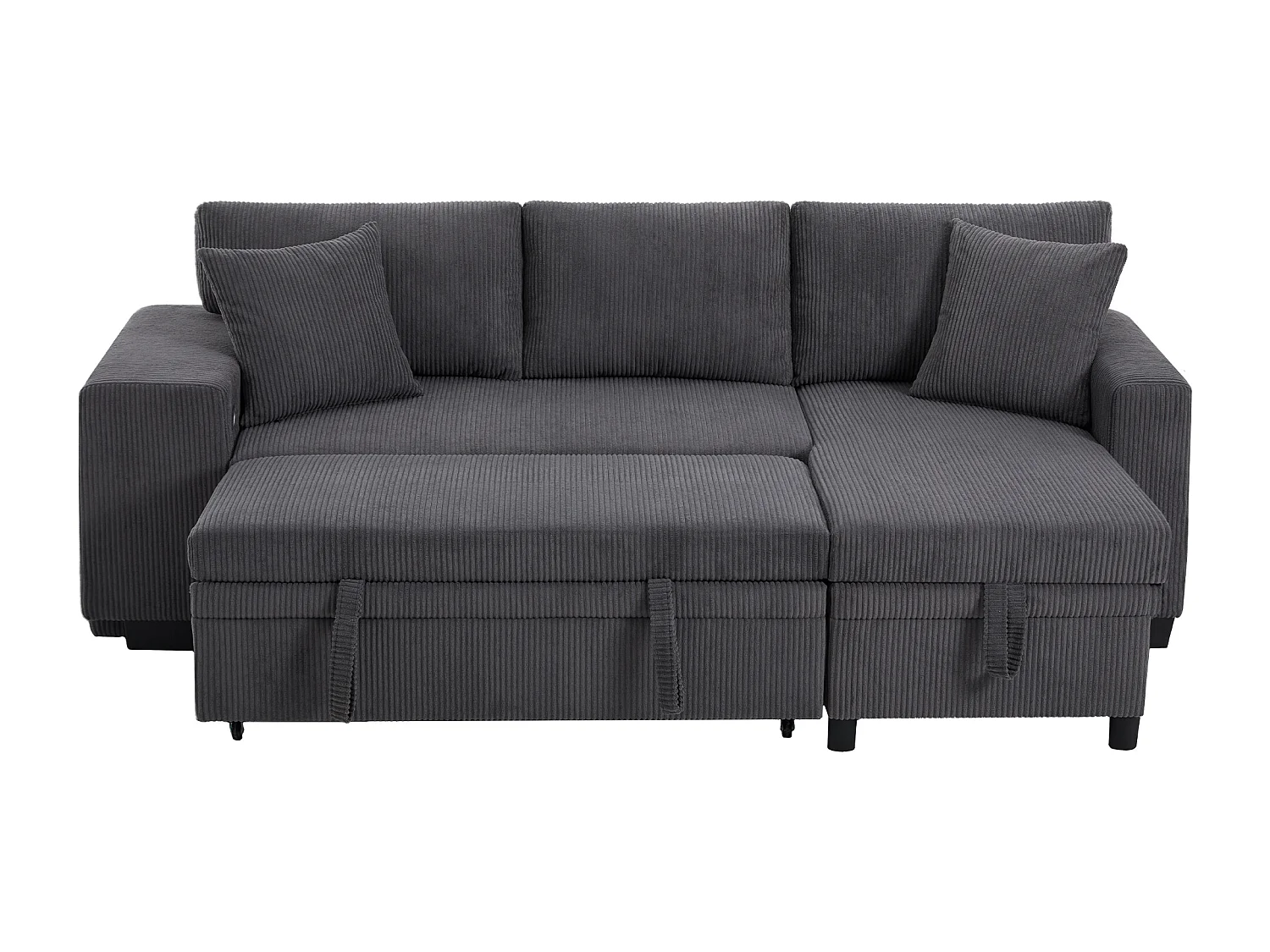3-zits slaapbank met opbergruimte en krukjes, USB-poorten - Grijs corduroy